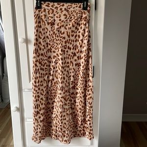 Free People Cheetah Print Womens Faux Silk Maxi Skirt